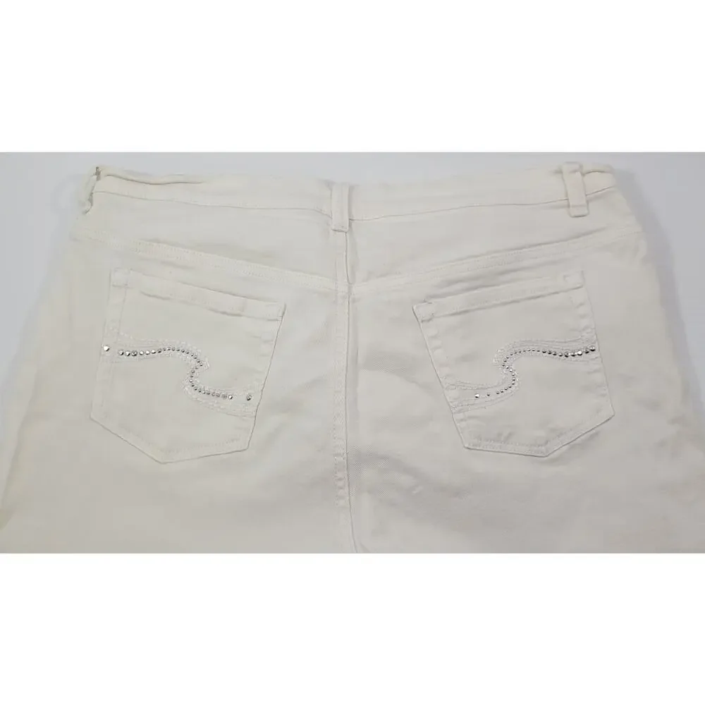 L9) Gloria Vanderbilt Amanda Capri White Studded Denim Pants 18 Missy